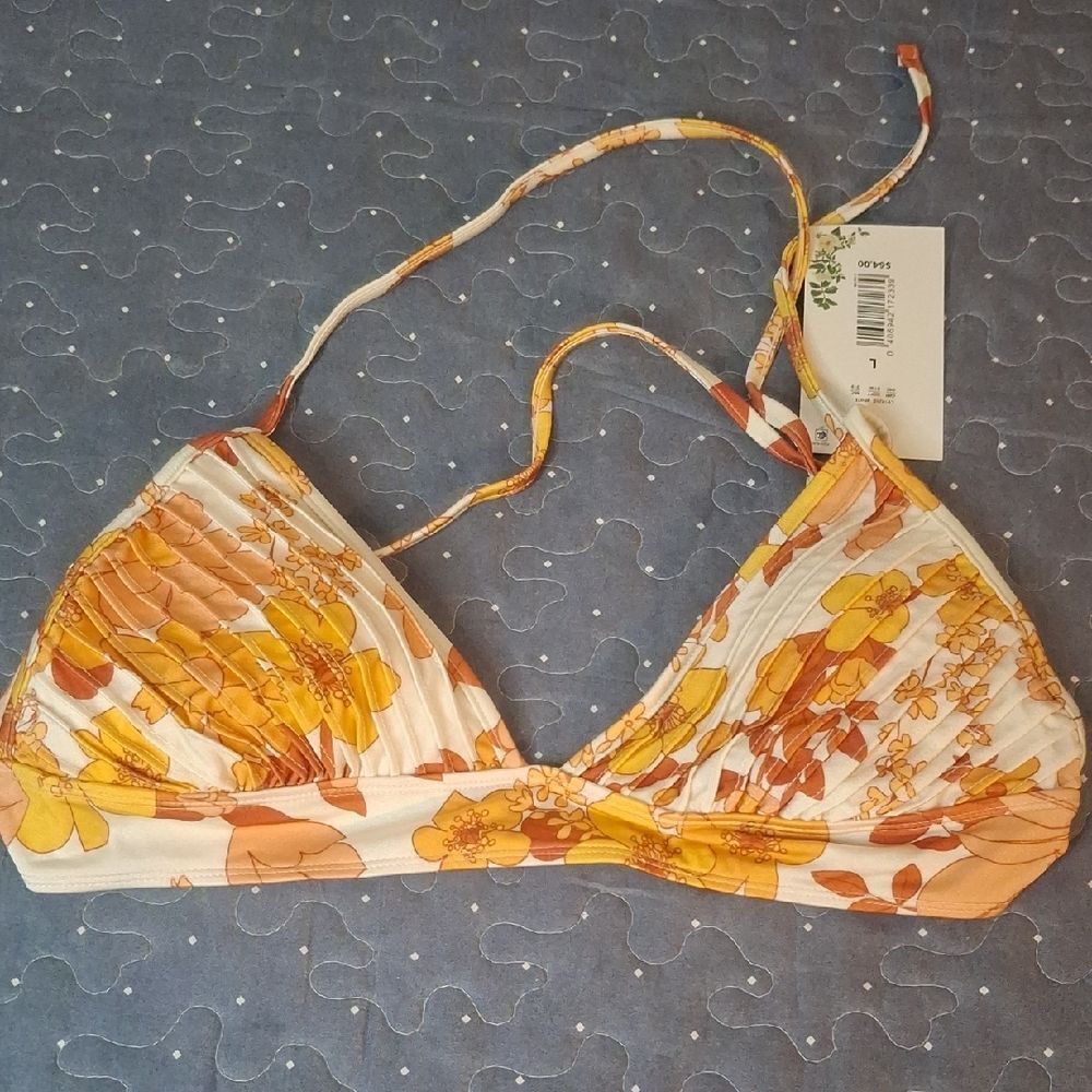 Chelsea & Violet Yellow Orange Floral Triangle Bikini Top